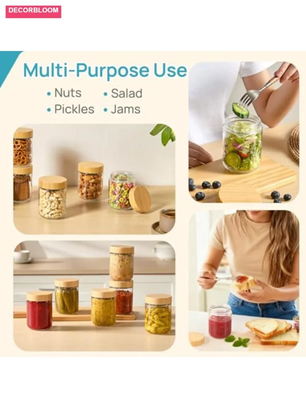 6 Pack 16oz Glass Overnight Oats Containers with Bamboo Lids, Leak Proof, Food
